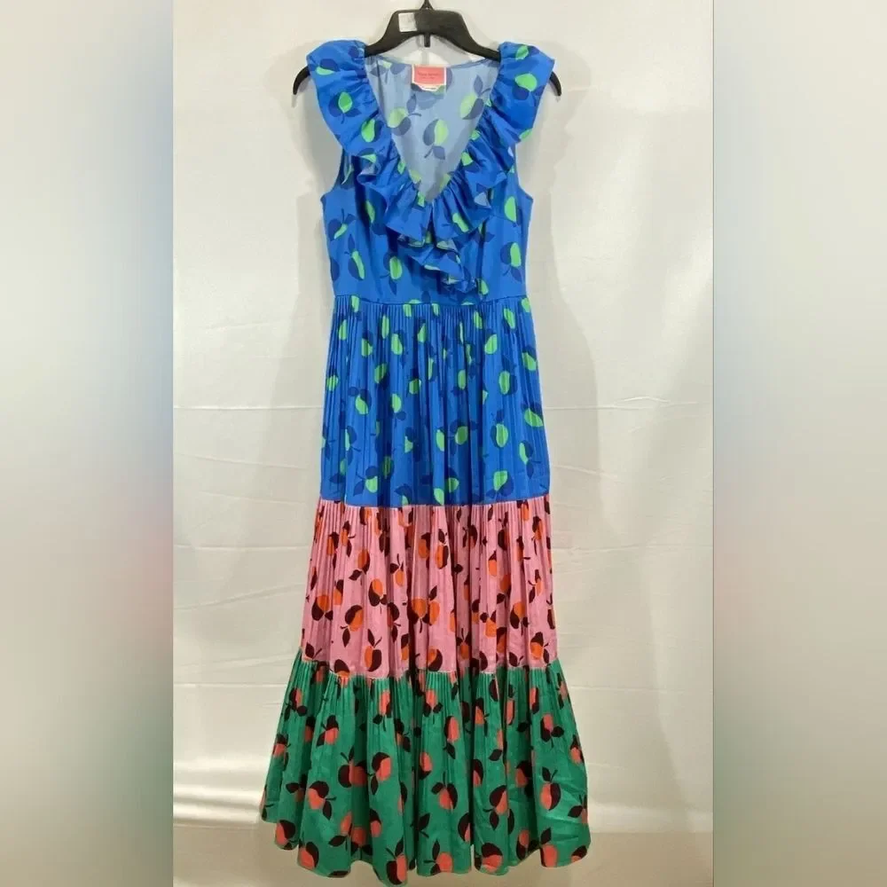Kate Spade Designer Blue Polka Cotton Ruffle Maxi Dress Sz 4 Spring New York